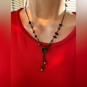 Beautiful Flower Beaded Bronze Necklace with Adjustable Length